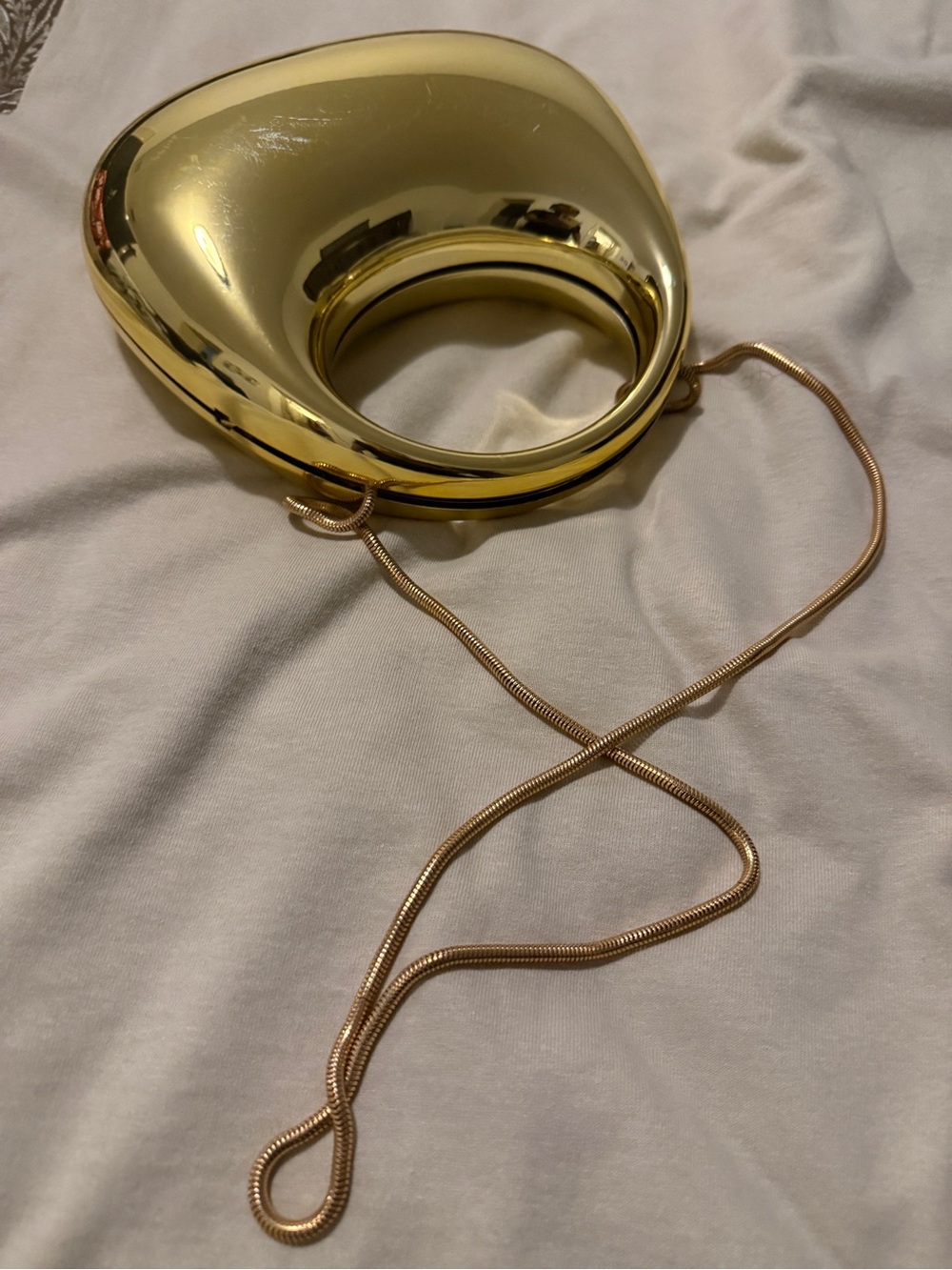 Gold Purse with Crossbody option with Circular Handle - Picture 2 of 4
